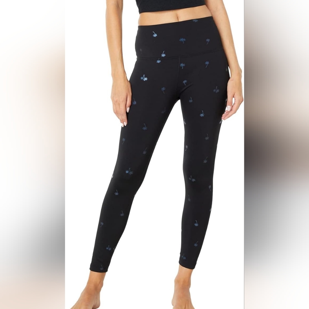 Beyond Yoga Palm Tree Black High Waist Leggings Shine On Size Small